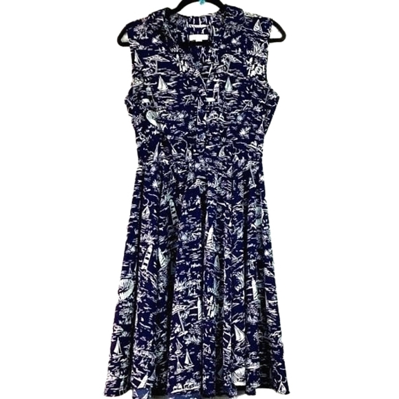 CHARTER CLUB SIZE 10 PETITE NAVY BLUE SCENIC BEACH VACATION SUMMER DRESS - Picture 5 of 16